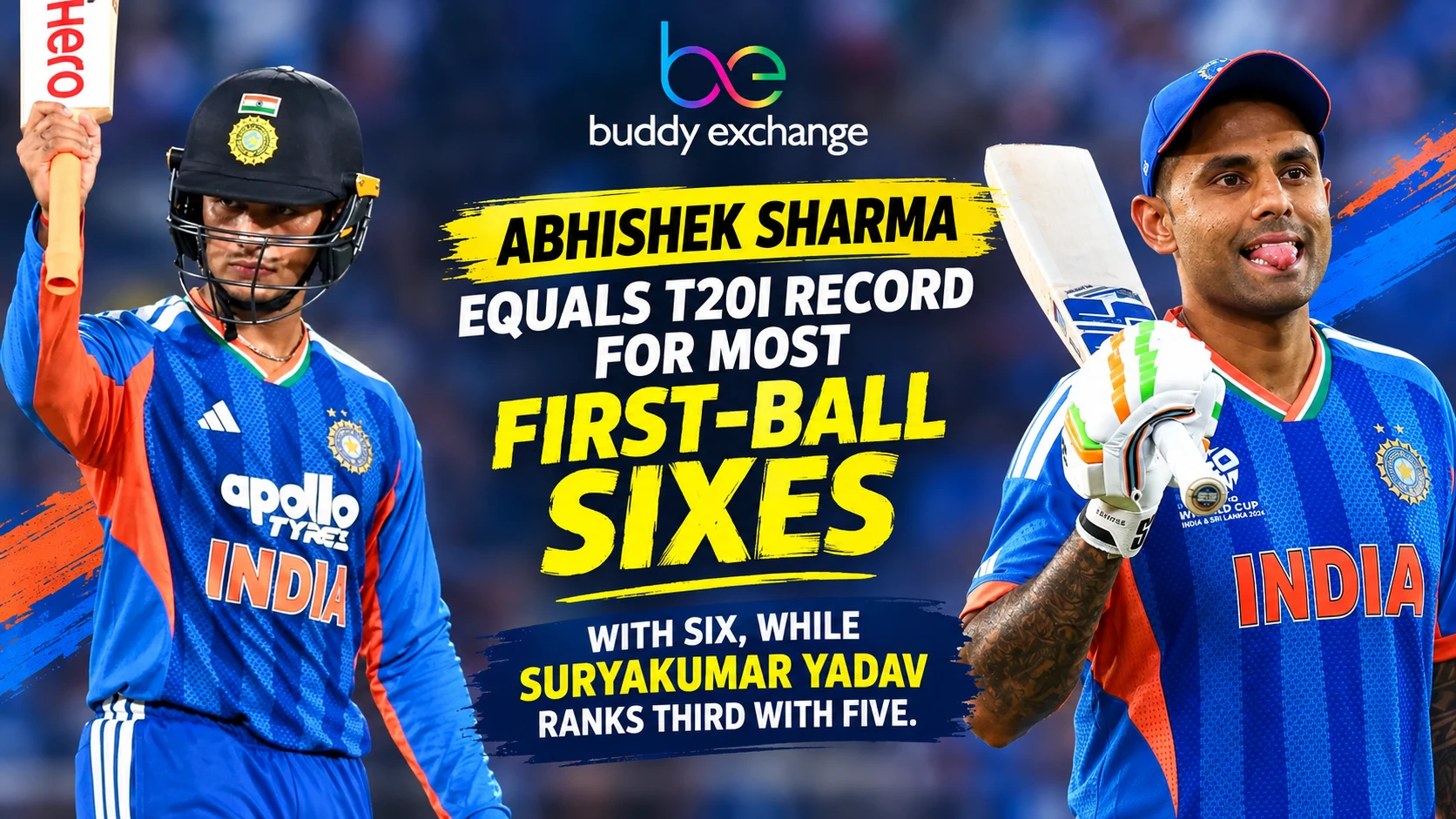 Abhishek Sharma Equals T20I Record for Most First-Ball Sixes, Suryakumar Yadav Third