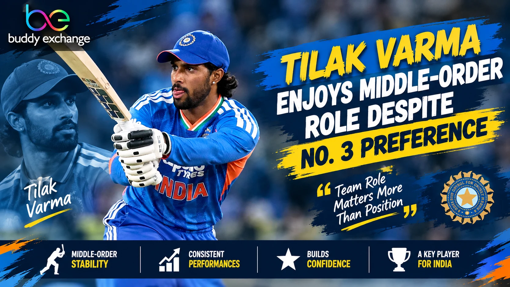 Tilak Varma Enjoys Middle-Order Role for India Despite Preference for No. 3